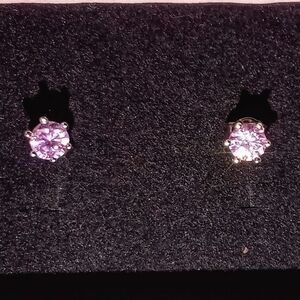 Womens 925 SS 5MM Round Pink CZ Stud Earrings
